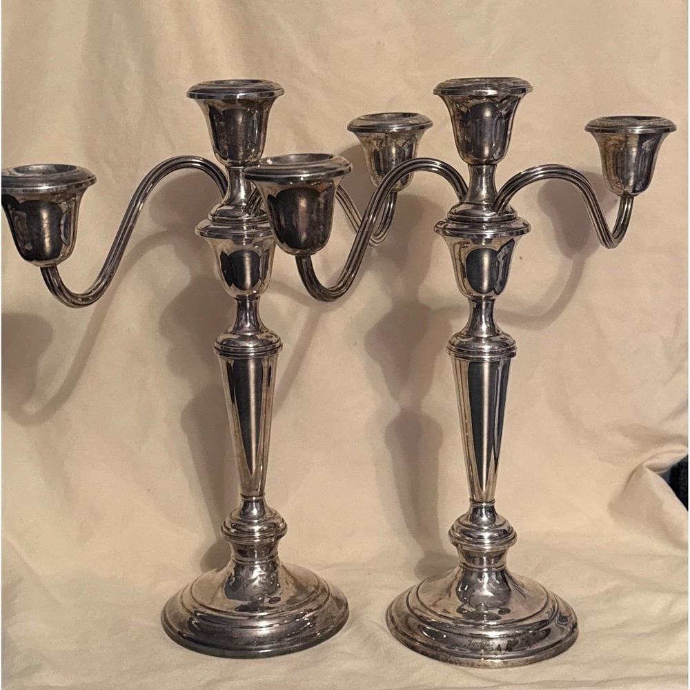 Gorham Sterling Silver Weighted 3-Light Candelabra Pair Convertible 808/1 Set 2